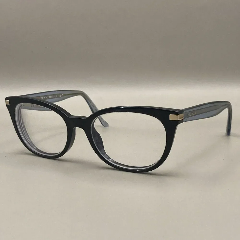 Tommy Hilfiger Eyeglasses, Frames Only, TH 1519 OY4, 50-18-140, Black/Clear Blue